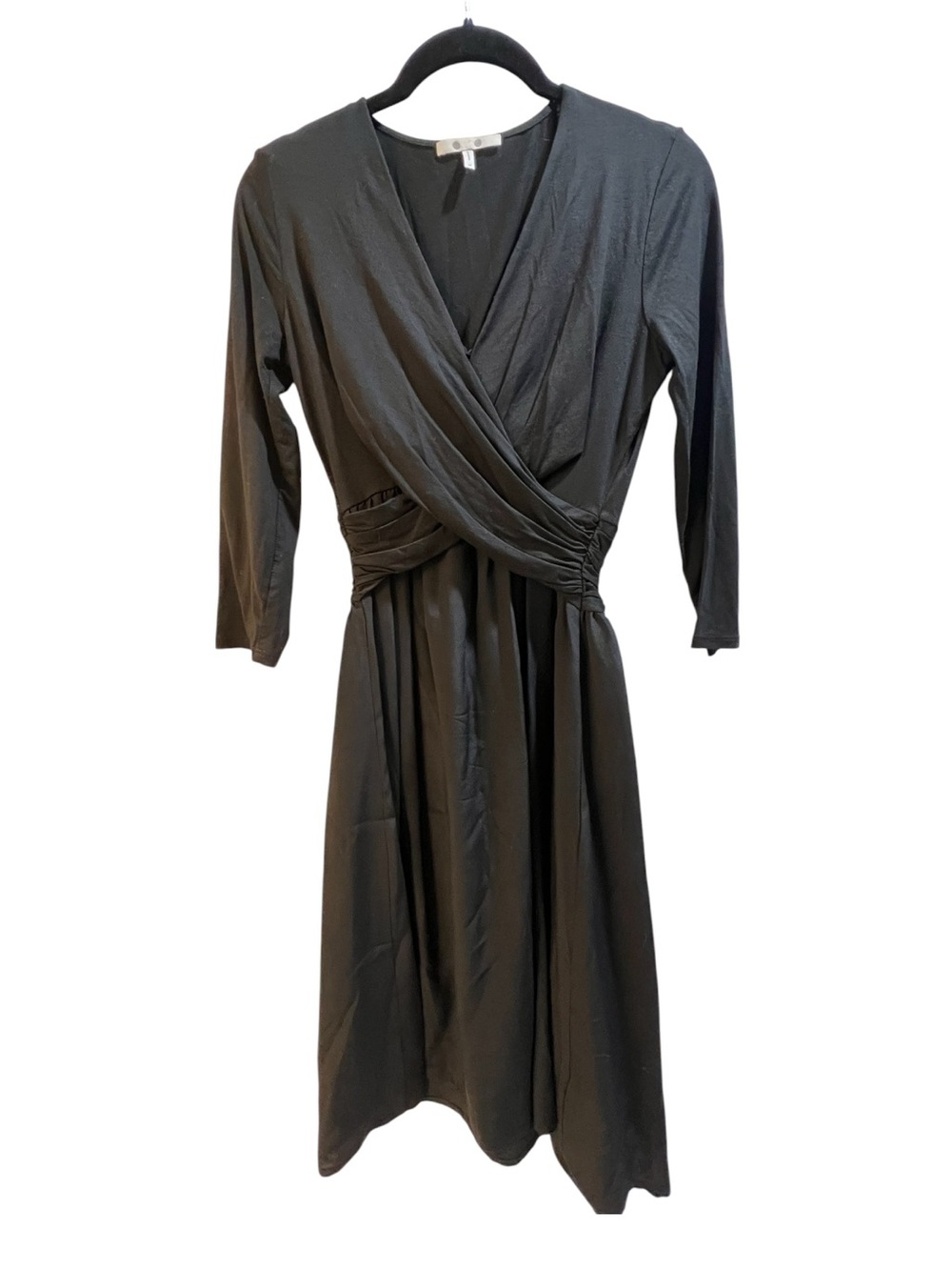 Black Three Dots Black Faux Wrap Silk-Trim Jersey Midi XS